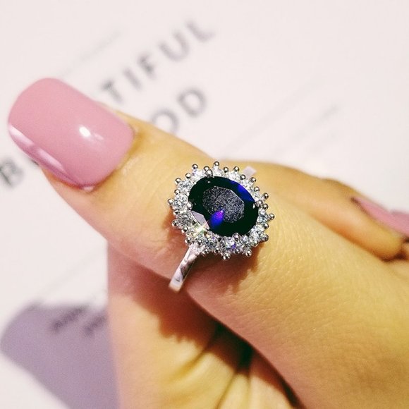 NEW SET 925 Sterling Silver Sapphire Earrings+Ring - Picture 6 of 10